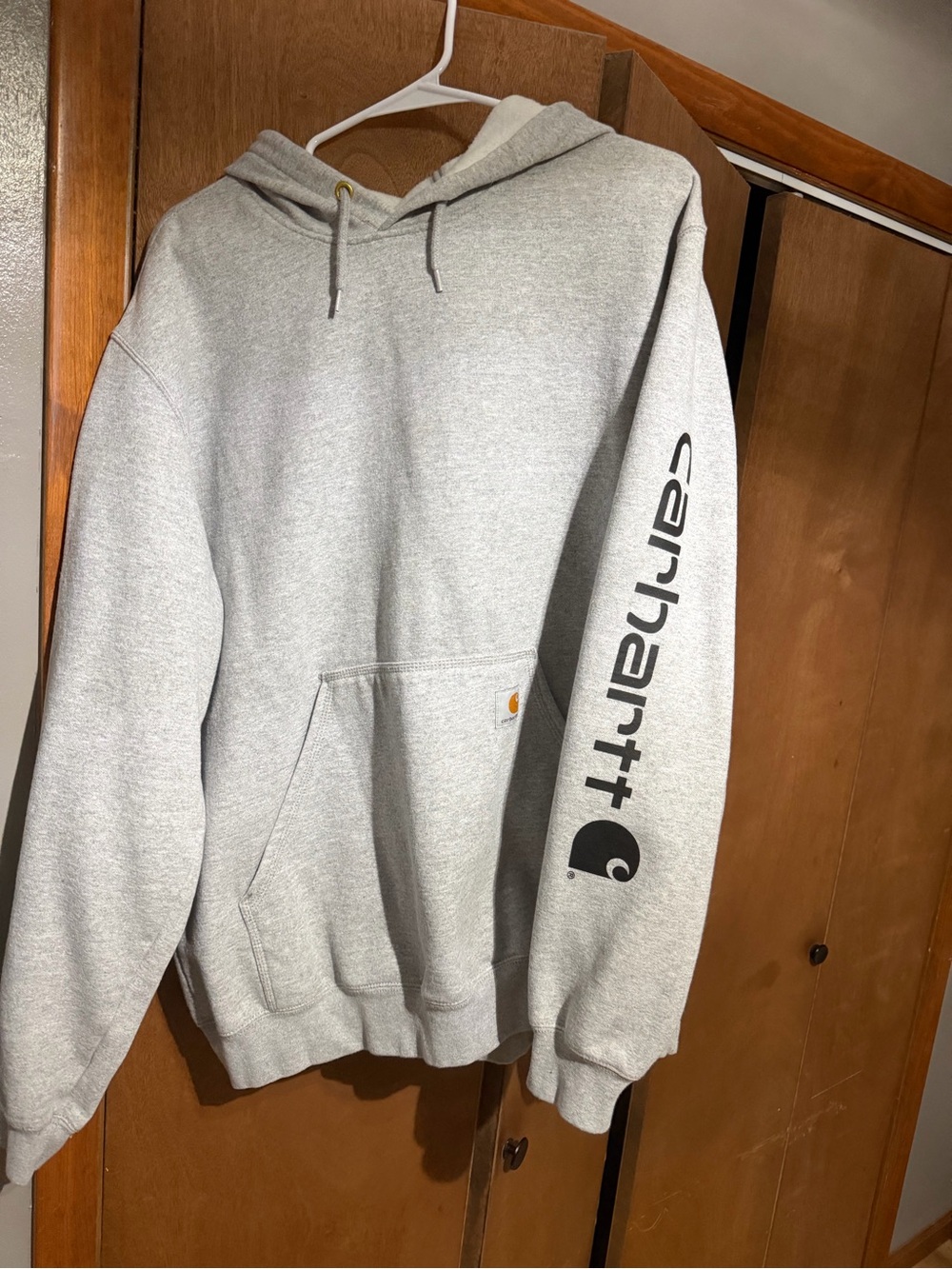 Carhartt Light Gray Men's Hoodie with Sleeve Logo